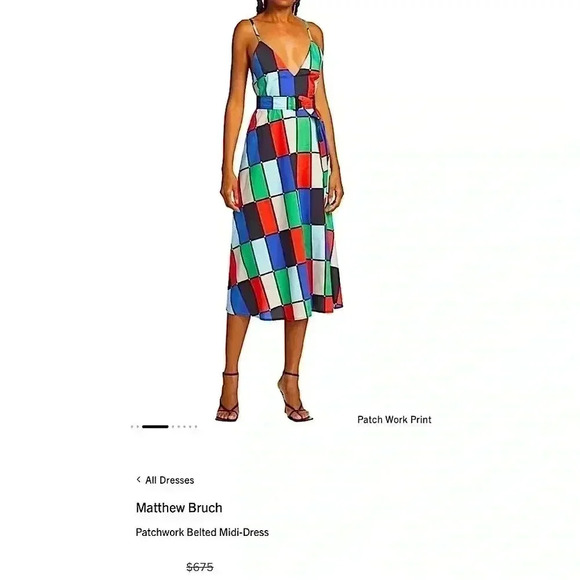 Matthew Bruch NWT Patchwork Midi Dress Belted Fit & Flare - Picture 4 of 14